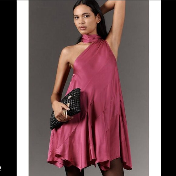 Brand New By Anthropologie Asymmetrical Halter Mini Dress - Picture 3 of 8